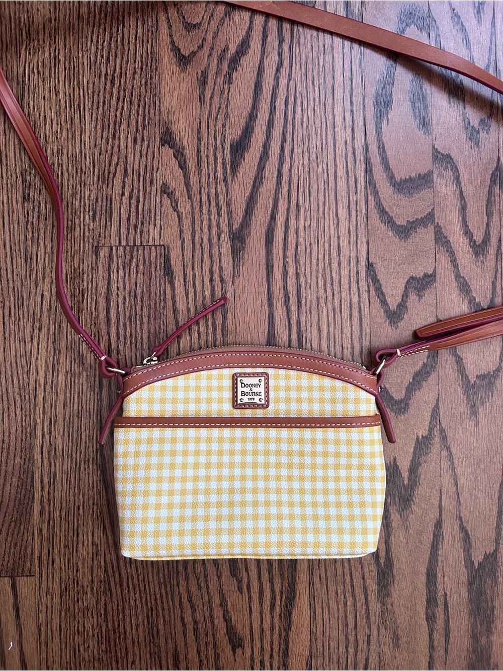 Dooney & Bourke Yellow Gingham Crossbody with Brown Trim